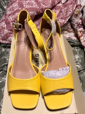 Adams Bright Yellow Open-Toe Ankle Strap Heels